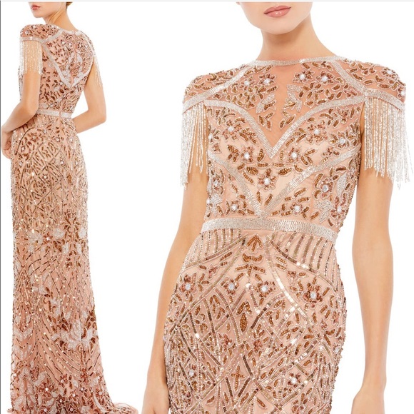 Mac Duggal fringe sequin column gown - Picture 3 of 7